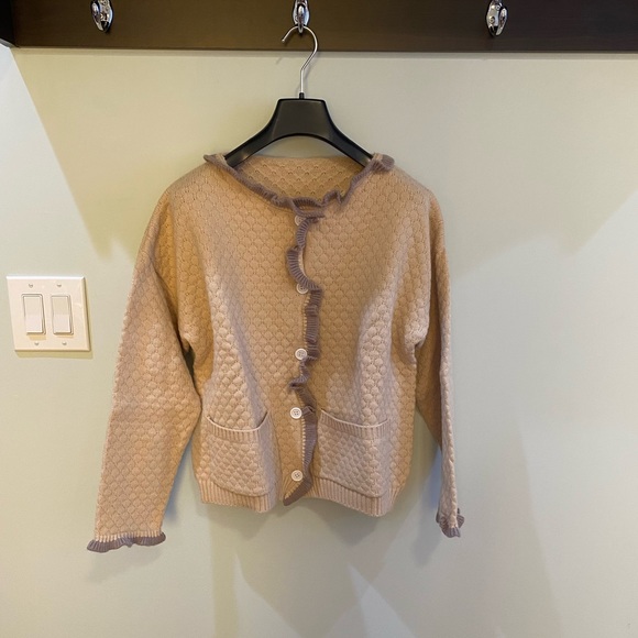 Cream beige lettuce trim cardigan - Picture 2 of 3